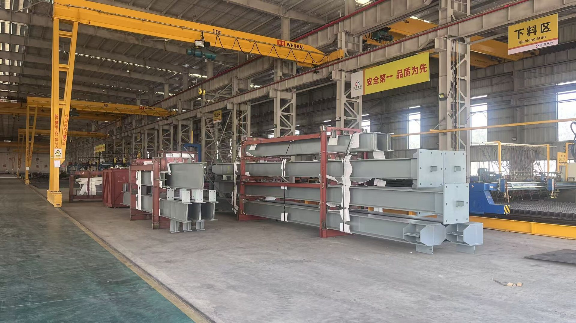 Finished coated steel members racked and marked for export shipment